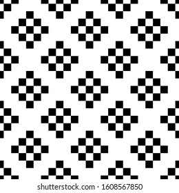 Seamless pattern. Squares illustration. Checks ornament. Quadrangles backdrop. Tiles wallpaper. Geometric background. Digital paper, textile print, web design, abstract. Ethnic motif. Vector artwork.