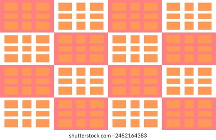 seamless pattern with squares, orange, white, pink, beige rectangle and striped cross background, grid, illustration vector image design for fabric printing, repeat pattern