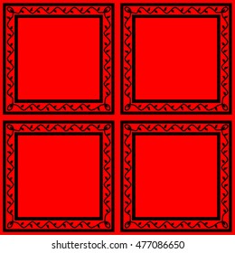 Seamless pattern with squares and ornaments on a red background, vector