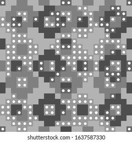 Seamless pattern. Squares, rectangles, circles, figures ornament. Simple shapes wallpaper. Geometric motif. Polygons background. Abstract backdrop. Digital paper, web design, textile print. Vector