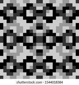 Seamless pattern. Squares, rectangles, curves, figures ornament. Simple shapes wallpaper. Geometric motif. Polygons background. Abstract backdrop. Digital paper, web design, textile print. Vector.
