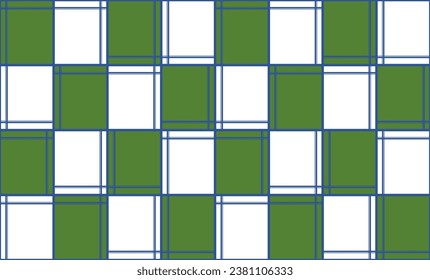 patrón transparente con cuadrados, verde retro con bloque de doble línea azul sobre fondo blanco oscuro repetir diseño sin fisuras de patrón de tablero de ajedrez para impresión de tela o papel pintado, tablero de ajedrez