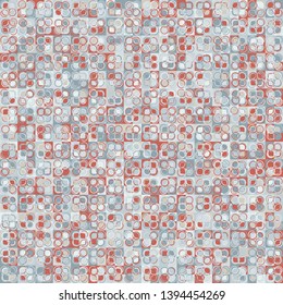 Seamless pattern. The squares and rings form an unusual camouflage pattern. Subdued colors.