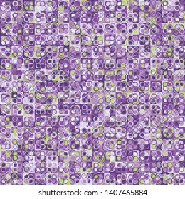Seamless pattern. The squares and rings form an unusual camouflage pattern. Subdued colors.