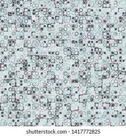 Seamless pattern. The squares and rings form an unusual camouflage pattern. Subdued colors.