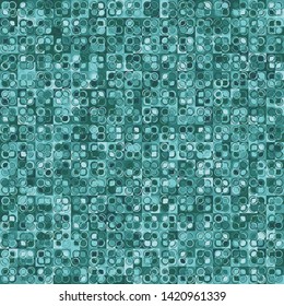 Seamless pattern. The squares and rings form an unusual camouflage pattern. Subdued colors.