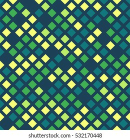Seamless pattern of squares in shades of green. Geometric vector mosaic.