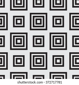 Seamless pattern of squares. Some squares in others. Black and white vector illustration.