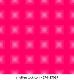 Seamless pattern of squares in a square goes into the distance to infinity illusion imagination bright red pink colors