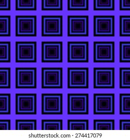 Seamless pattern of squares in a square goes into the distance to infinity illusion of fantasy in a dark blue-purple color and black