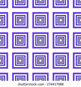 Seamless pattern of squares in a square goes into the distance to infinity illusion of fantasy in a dark blue-purple flowers and a white background