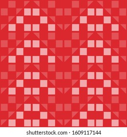 Seamless pattern of squares and triangles. Made up of red and pink.