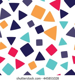 Seamless pattern with squares and triangles on a white background. Vector repeating texture.