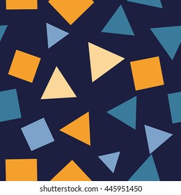 Seamless pattern with squares and triangles on a dark background
