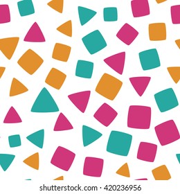 Seamless pattern with squares and triangles of spring colors on a white background