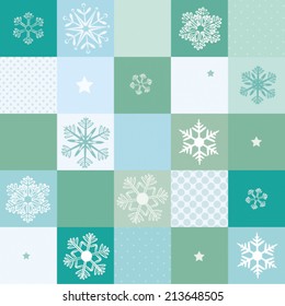 Seamless Pattern Squares Unique Snowflakes Winter Vector