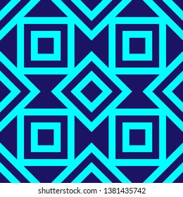 Seamless pattern of squares. Vector drawing. Replaceable colors. Bluish lines on blue background. Texture.