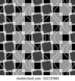 Seamless pattern of squares and wavy lines.