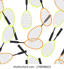 Seamless pattern of squash rackets on a white background. Summer sport vector print. Design for textile, wallpaper, sport equipment and banner. Sports, fitness, activity vector illustration.