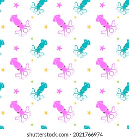 Seamless pattern Squid on white background. vector illustration.