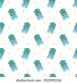 Seamless pattern Squid on white background. vector illustration.