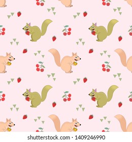Seamless pattern with squirel and fruit.