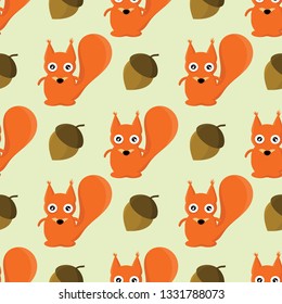 seamless pattern with squirrel and acorn