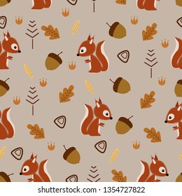 seamless pattern with squirrel in forest- vector illustration, eps