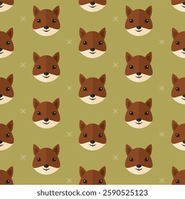 seamless pattern squirrel head animal on green background vector wallpaper textile giftwrap