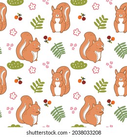 Seamless Pattern with Squirrel and Leaf Design on White Background