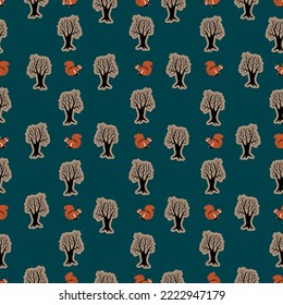 seamless pattern with squirrel and tree. Vector design for paper, fabric and other surface