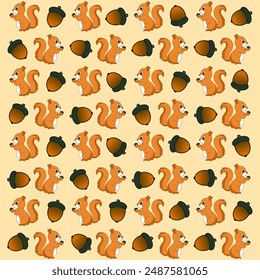 Seamless pattern of squirrels with acorn.