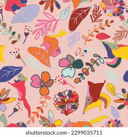 Seamless pattern with squirrels and flowers. Forest animal vector pattern. Perfect for gift wrapping, wallpaper, children room and clothing.