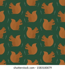 seamless pattern squirrels forest animal on green background vector wallpaper textile giftwrap