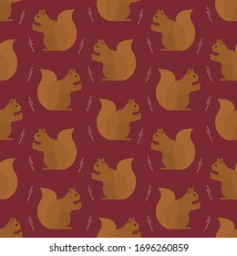 seamless pattern squirrels forest animal on red background vector wallpaper textile giftwrap