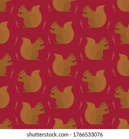 chorros de patrón sin soldadura ardilla animal forestal sobre fondo rojo vectorial papel tapiz textil giftwrap