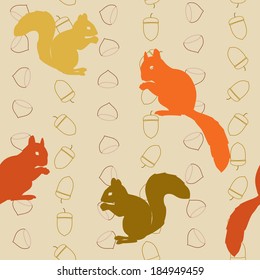 Seamless pattern with squirrels over striped background