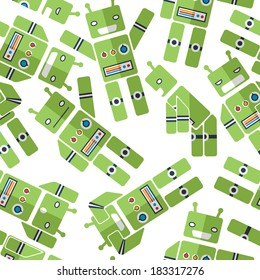 seamless pattern srobotom, funny cartoon robot cartoon style, children's background