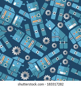 seamless pattern srobotom, funny cartoon robot cartoon style, children's background