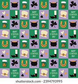 Seamless pattern with St patrick elements. Modern flat cute background. Vector illustration