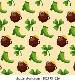 seamless pattern st patricks day pot shoe and clover