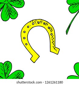 Seamless pattern of St. Patrick's Day illustrations. Vector cartoon background. Hand-drawn style.