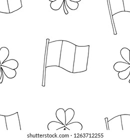 Seamless pattern of St. Patrick's Day illustrations. Vector cartoon background. Hand-drawn style.