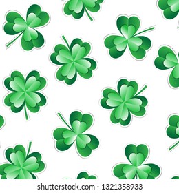 Seamless pattern for St. Patrick's Day - an Irish holiday. Clover leaves. Vector illustration. EPS10.
