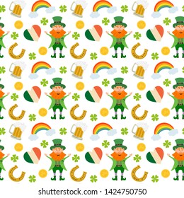 Seamless pattern with St. Patrick`s day icons. Vector illustration.
