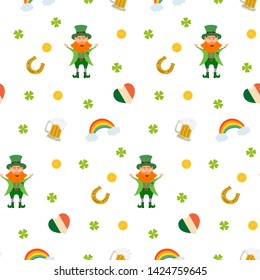 Seamless pattern with St. Patrick`s day icons. Vector illustration.