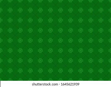 Seamless pattern for St. Patrick's day with geometric print. Green stylish background with clover, shamrock. Backdrop for the festive decoration of modern banners, cards, packaging and wallpaper
