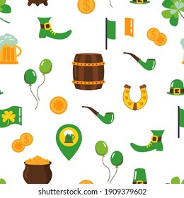 Seamless pattern to St. Patrick's Day. Flat style. Design for fabric, textile, wallpaper, packaging.	