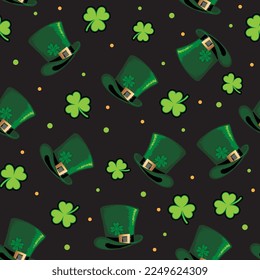 Seamless Pattern of St. Patrick's Day, Leprechaun hat and Shamrock- St. Patrick's Day Vector design 