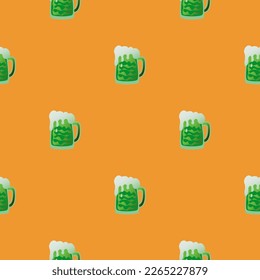 Seamless pattern for St. Patrick's Day with green beer  . Vector illustration